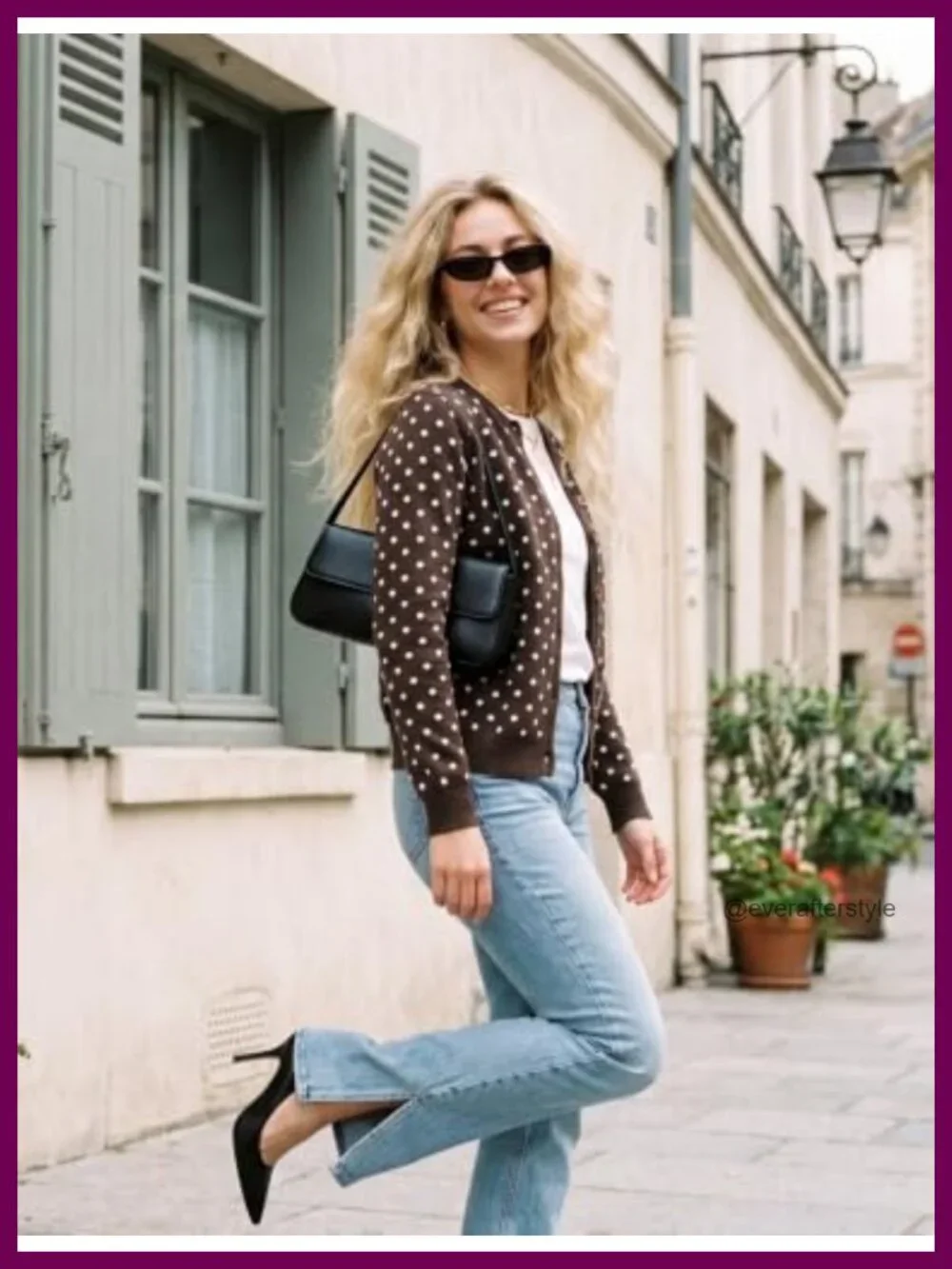 Women's Cardigan Polka Dot Crewneck Button Down Knit Fall Sweater